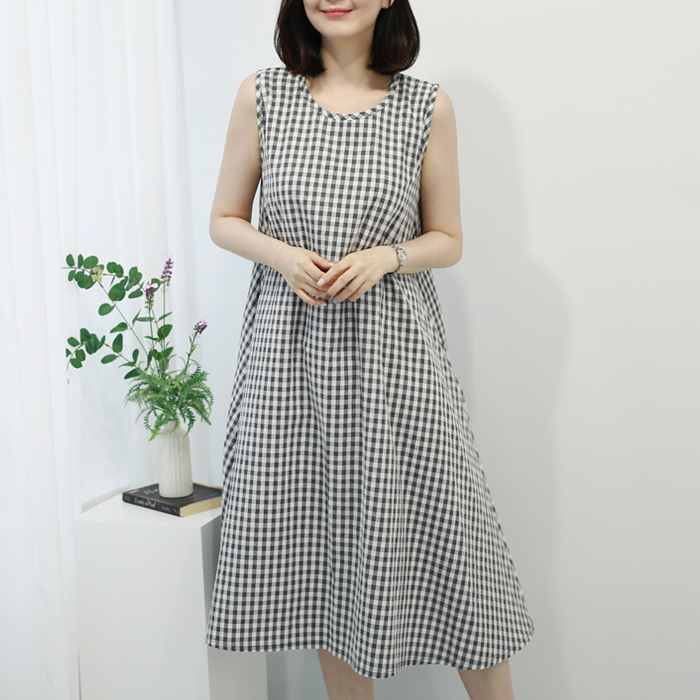 마오 체크 나시 원피스 FOP130
