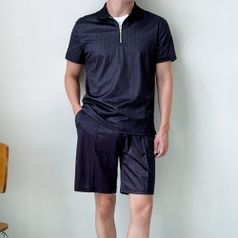 블레오 남성 여름 트레이닝복 반집업 반팔 티셔츠 밴딩 반바지 세트