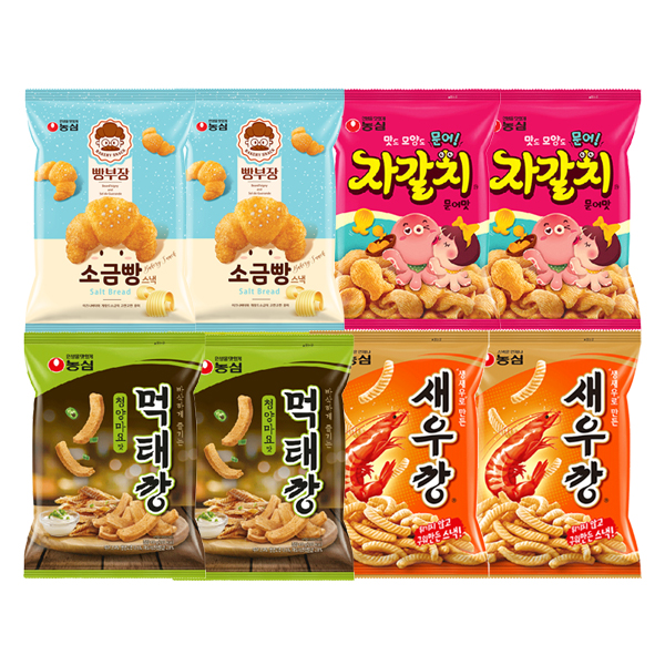 농심식품 농심 먹태깡 2봉 + 새우깡 2봉 + 자갈치 2봉 + 빵부장 소금빵 2봉