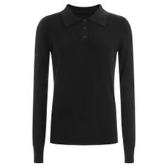 여성 골지 카라넥 단추 반오픈 간절기 겨울 니트 티셔츠 BOM-WKN-1648-블랙