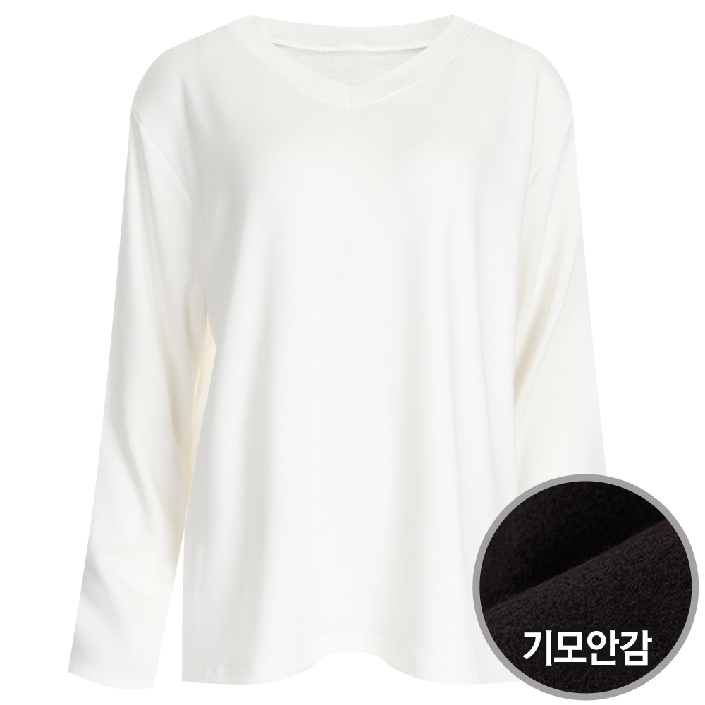 기획]여성 국산 이너 브이넥 무지 기모 긴팔 티셔츠 DAI-WSH-1209-아이보리