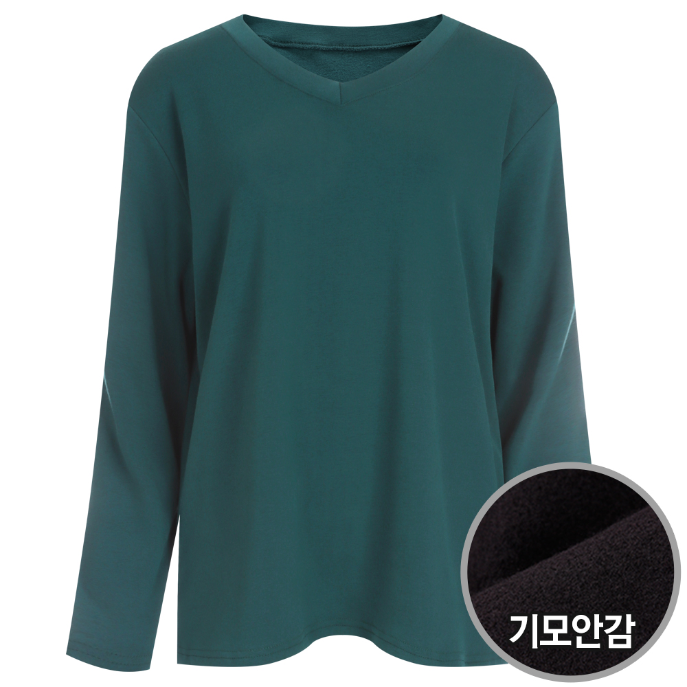 기획]여성 국산 이너 브이넥 무지 기모 긴팔 티셔츠 DAI-WSH-1209-청록