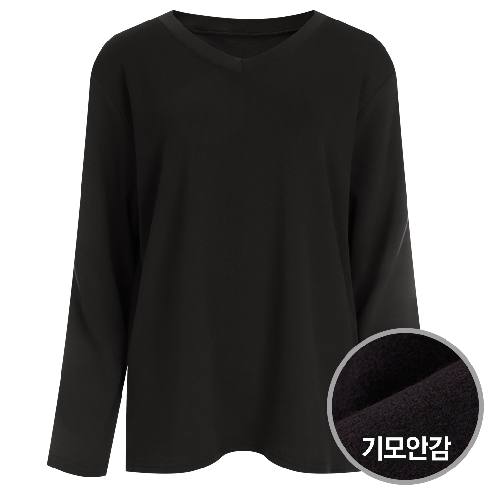 기획]여성 국산 이너 브이넥 무지 기모 긴팔 티셔츠 DAI-WSH-1209-블랙