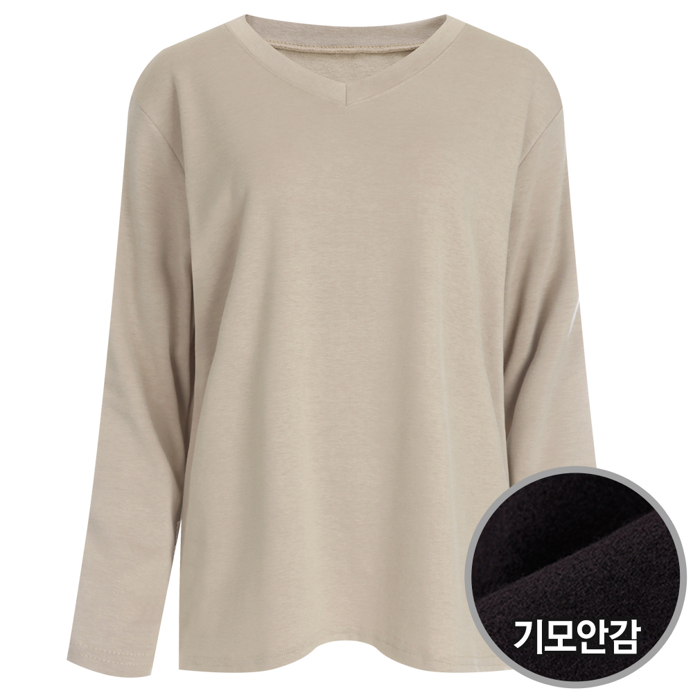 기획]여성 국산 이너 브이넥 무지 기모 긴팔 티셔츠 DAI-WSH-1209-베이지