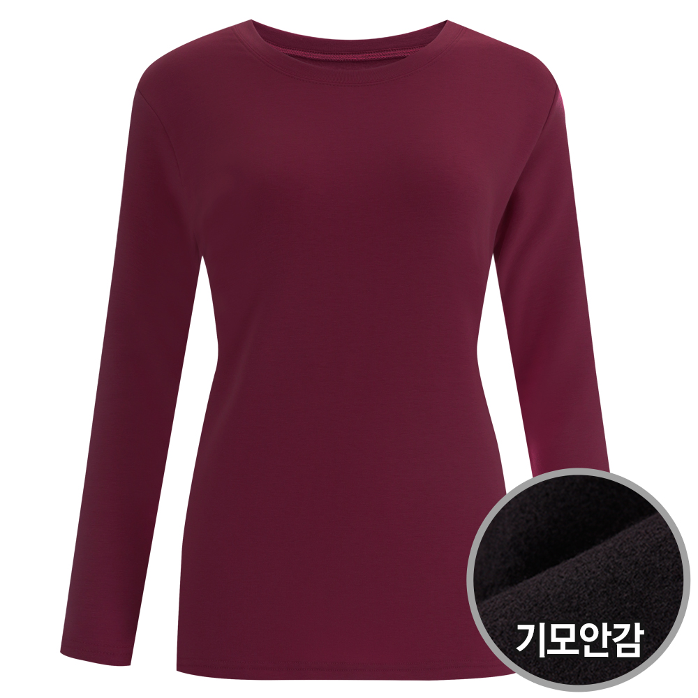 국산 여성 망고 기모 라운드 긴팔 티셔츠 DAI-WSH-0704-버건디