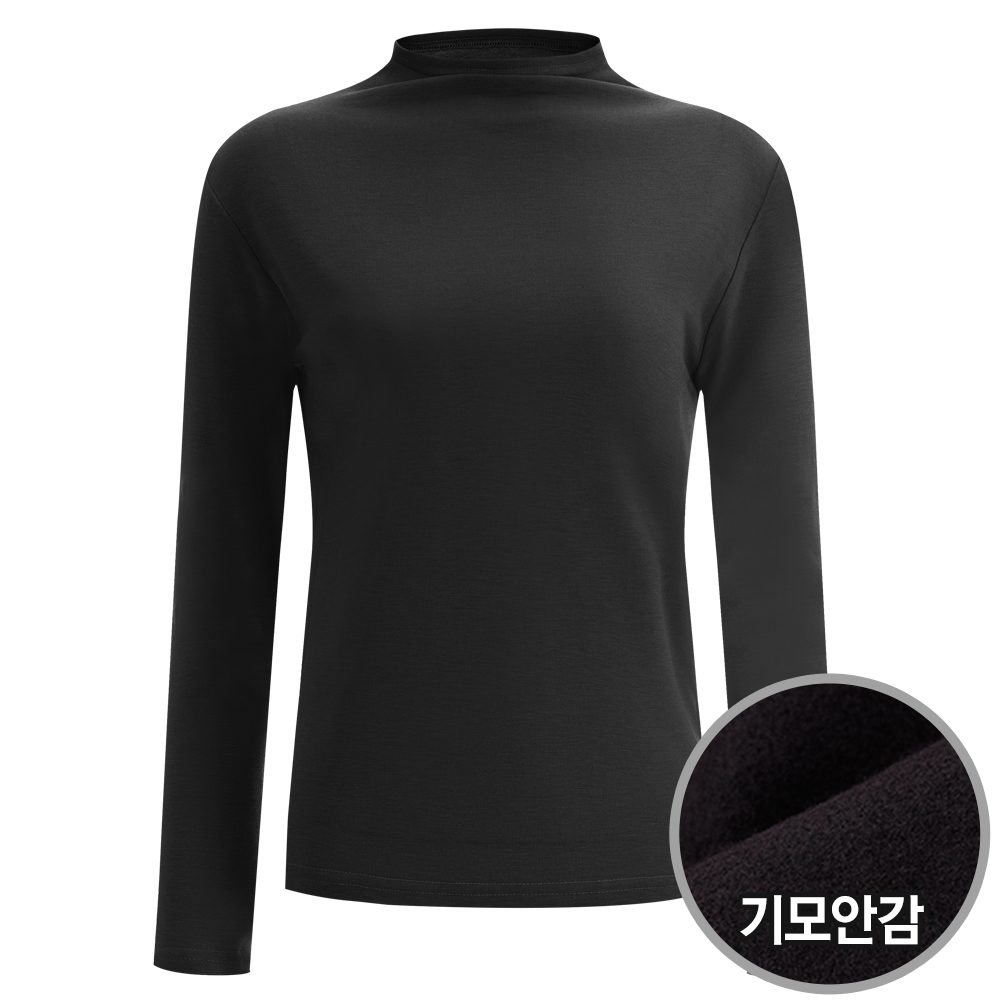 샤인 국산 여성 하프넥 기모 이너 소프트 반폴라 티셔츠 DAI-WSH-1735-블랙