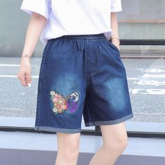 여성 레트로스타일 자수 5부 데님 청반바지 Bon-2463