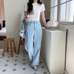 네쥬 여성 여름 기본 일자 와이드 데일리 데님 청바지 팬츠
