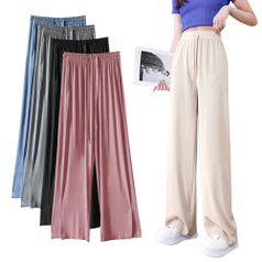 여성 여름 플리츠 와이드 팬츠 바지