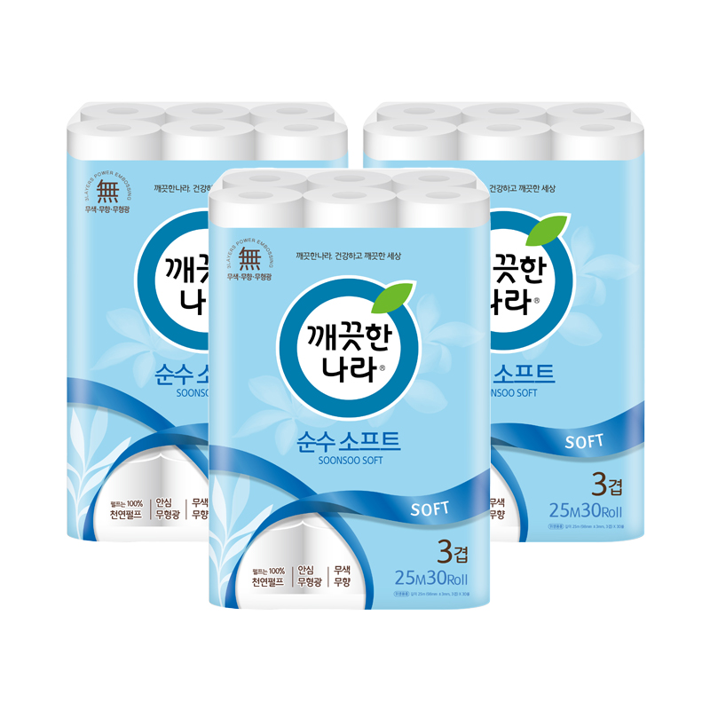 깨끗한나라 순수 소프트 25m 30롤X3팩구매 후 3천원 적립