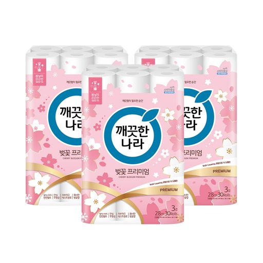 깨끗한나라 벚꽃 프리미엄 28m 30롤X3팩구매 후 3천원 적립