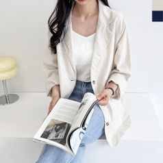 블레오 여성 봄 여름 린넨 오버핏 데일리 긴팔 자켓