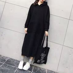 루즈핏 캐주얼 후드 기모 롱 원피스 여성 여자 긴팔 홈웨어 겨울