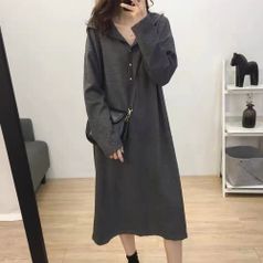 가을 신상 헤타 후드 긴팔 원피스 단추 치마 스커트 여성 여자 롱원피스