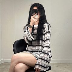 헤드빙 스트라이프 시스루 오버핏 루즈핏 여름 니트 티셔츠 여름긴팔 단가라 오버핏티셔츠