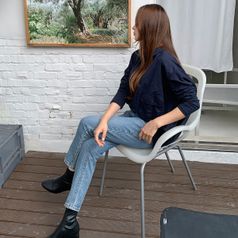 네쥬 여성 가을 기본 오버핏 카라 데일리 긴팔 티셔츠