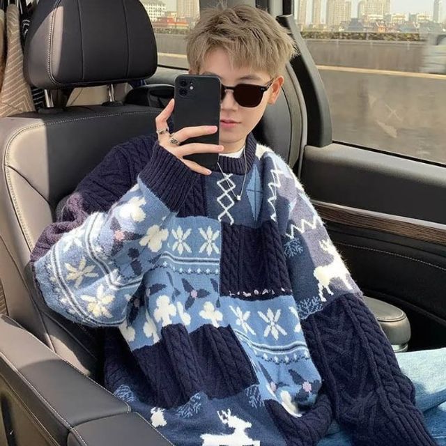 겨울 포근함 눈꽃 사슴 니트 스웨터 오버핏 [WFG9IUY]
