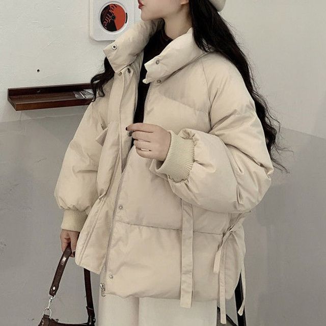 데일리 캐주얼 스트링 숏 하이넥 패딩 [WB77B2C]