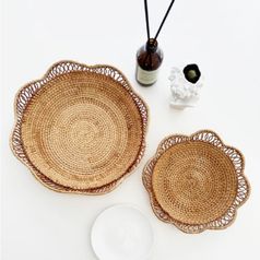 물결 라운드 라탄 트레이 소형 대형 베트남 수공업 상품