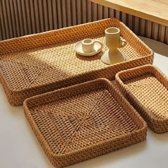 베트남 수제 사각 라탄 트레이 1세트 3사이즈 천연재료 트레이세트
