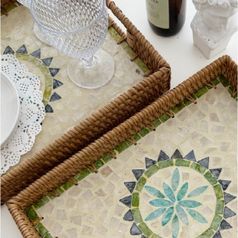 천연재료 자개 사각 라탄 트레이 1세트 대형 중형 사이즈 베트남 수제