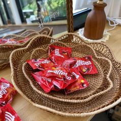 라운드 물결 라탄 트레이 1세트 대형 소형사이즈 2P 천연재료 베트남 수제품