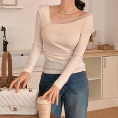 여자 하객룩 언발 오프숄더 레이어드 노방 블라우스