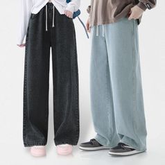 남자 와이드핏 청바지 데님 밴딩 긴바지 봄 가을 팬츠 3XL~5XL