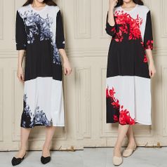 큰 꽃 빅사이즈 롱 원피스