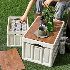 우드상판 56L 접이식 캠핑박스 테이블 폴딩 트레이 정리 수납함