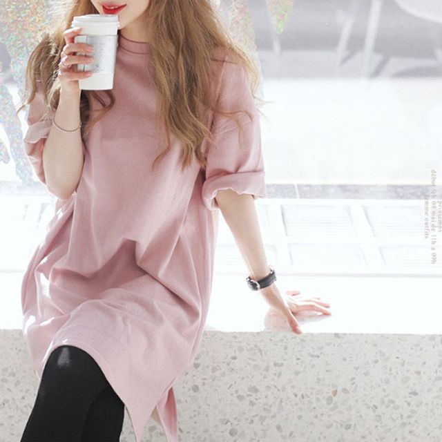 여성 엉덩이덮는 루즈핏 반팔 롱티셔츠 캐주얼반팔 [WBA8520]