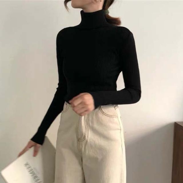 여성 이너티셔츠 간절기 데일리 목폴라 골지 니트티 [W8639EF]