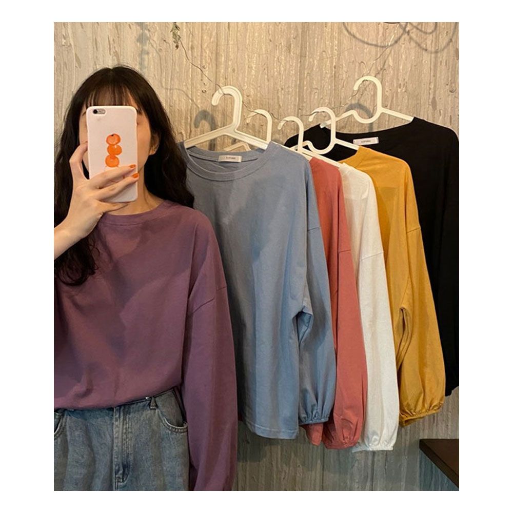 손목 밴딩 기본 라운드 긴팔 티셔츠 여성 여자 데일리 [WB272B6]