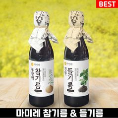 마미레 참기름/들기름 350ml(대용량) ★1+1병 택1/100%통깨 1회압착★ 참기름1병(350ml)+1병(350ml)