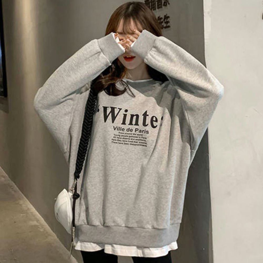 여자 데일리 캐주얼 라운드 기모 맨투맨 긴팔 티셔츠 [WB1B128]