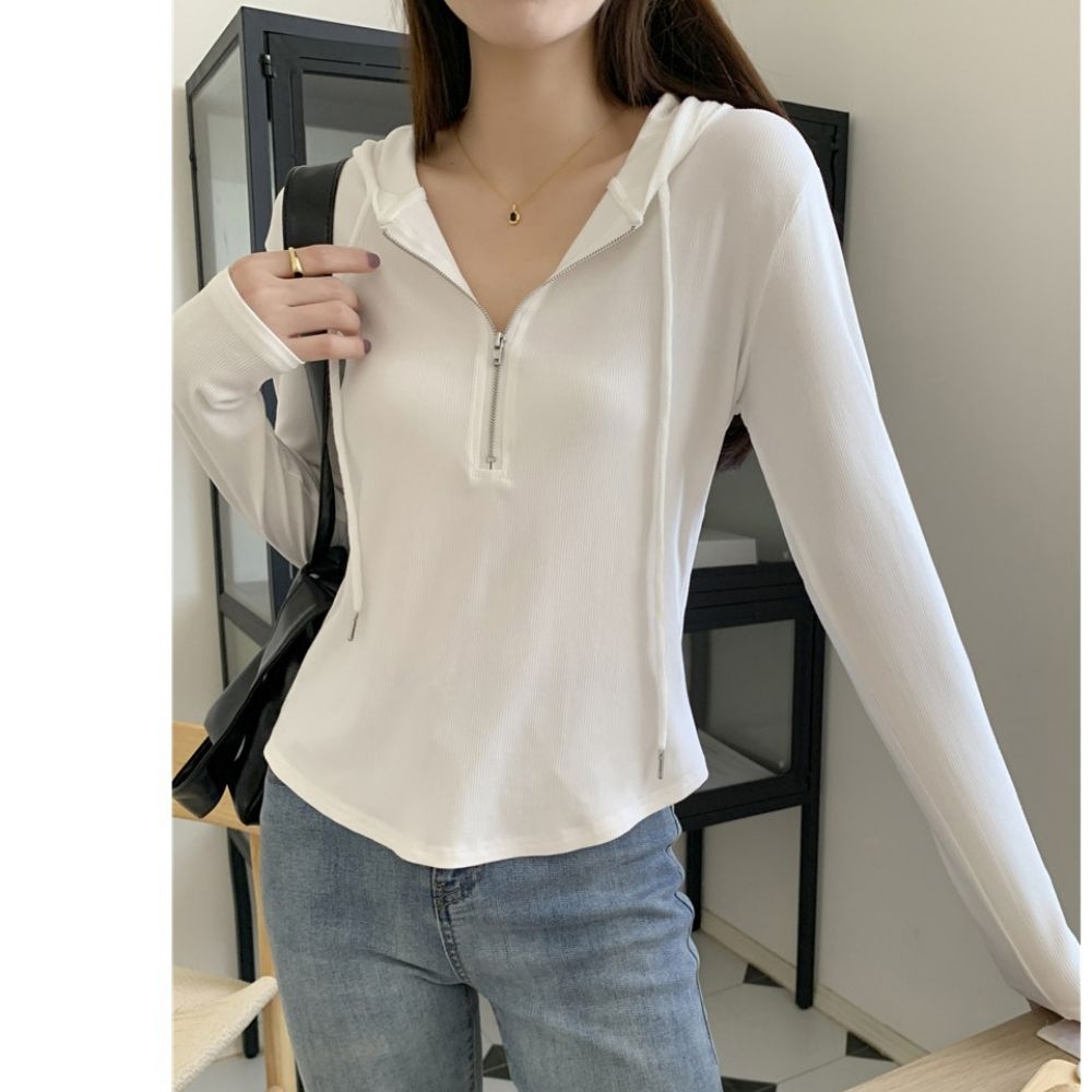 봄 가을 편한 여성 캐주얼 반집업 긴팔 후드티셔츠 [WCF80C9]