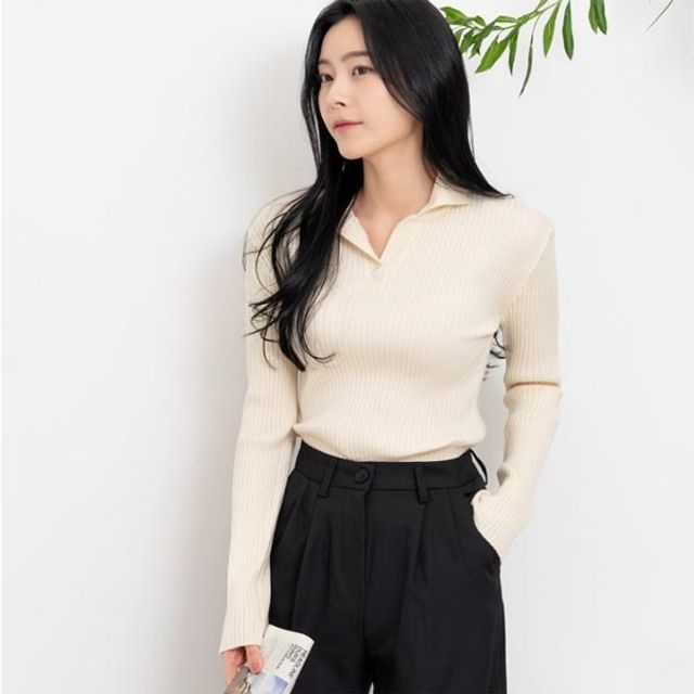 깔끔하고 심플한 골지라인 슬림핏 원버튼 카라티셔츠 [W9E2BE0]