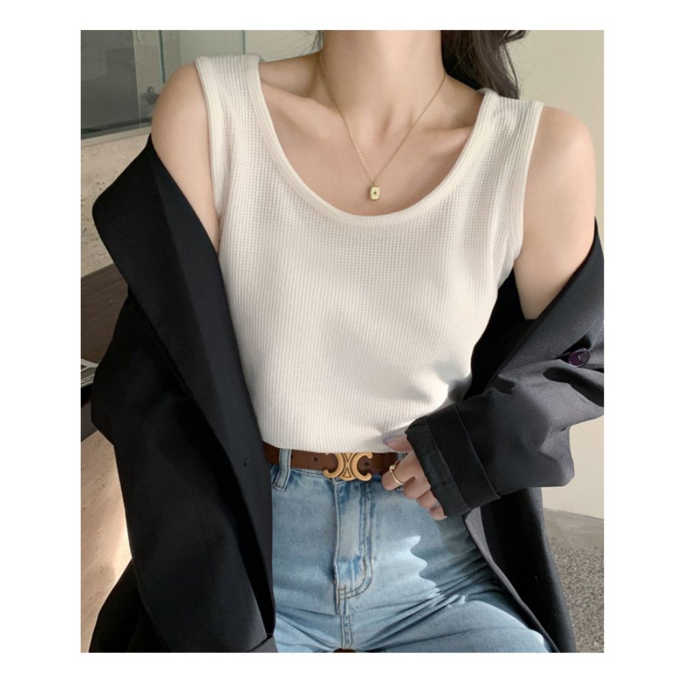 여성 루즈핏 데일리 와플 나시 여자 민소매 이너웨어 [WF0C086]