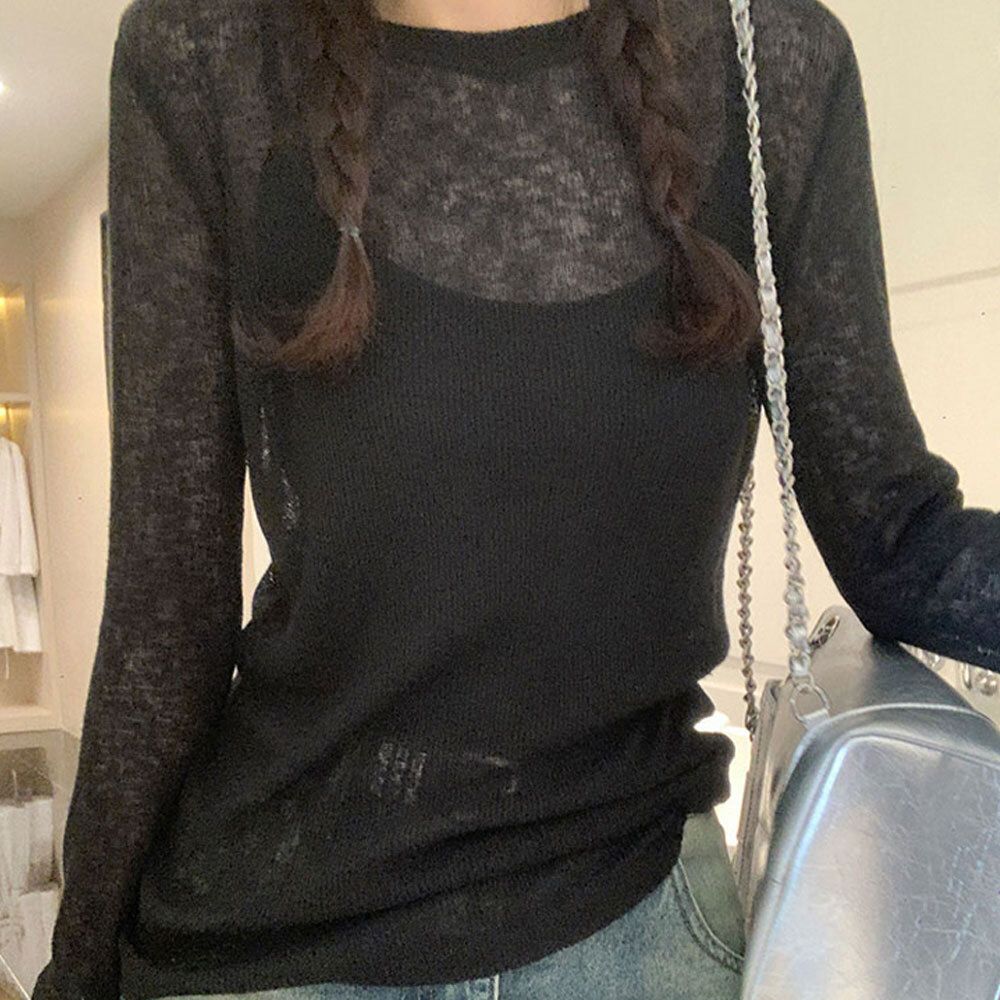 캐주얼 여성 여름 바닷가 여행 루즈핏 시스루 티셔츠 [WF88122]