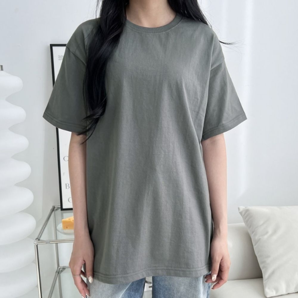 오버핏 여자 반팔 티셔츠 데일리 무지 박스 반팔티 [WF0920A]