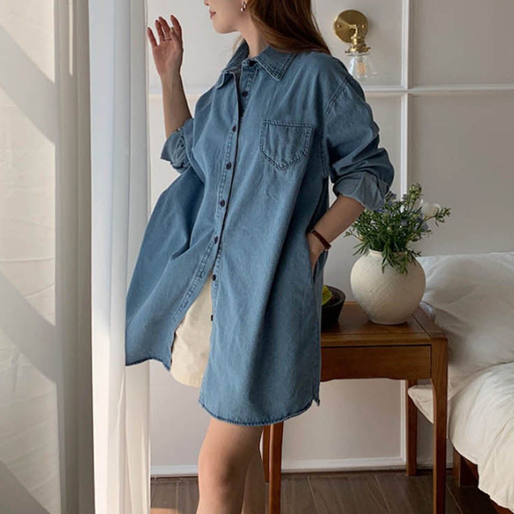 데님 스타일링 포켓 원피스 진청 연청 나만의룩 [WD3798B]