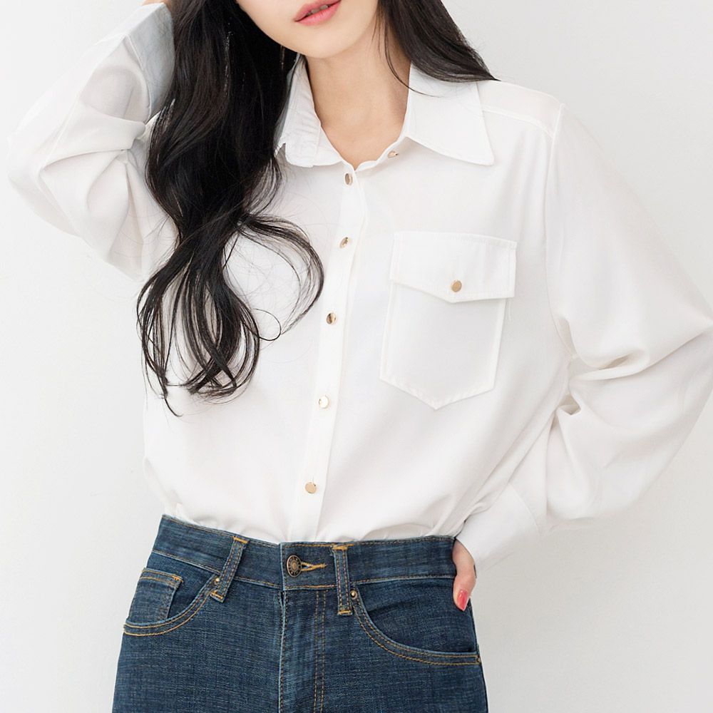 KAA 8627 여자원포켓카라블라우스 [WA01C44]