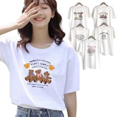 순면 라운드 여성 반팔 티셔츠 루즈핏 무지 레터링 여름 면티 5종 WMSLV17