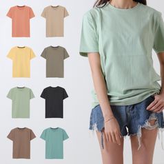 두꺼운 20수 순면 라운드 여성 반팔티셔츠 루즈핏 무지 레터링 여름 면티 8color WMSLV18