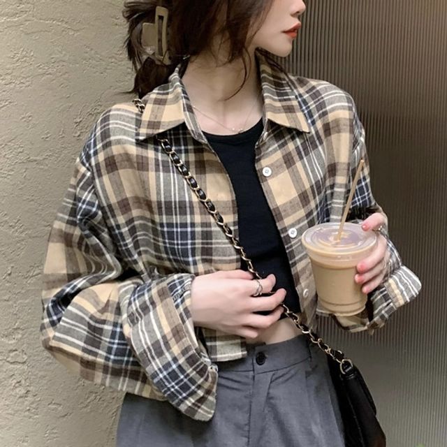 체크 셔츠 남방 크롭셔츠 데일리 캐주얼룩 [WA07E23]