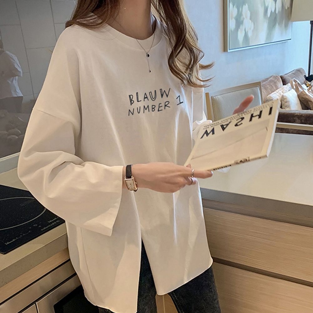 BLAUW 루즈핏 트임 긴팔 티셔츠 [WFFS6XZ]
