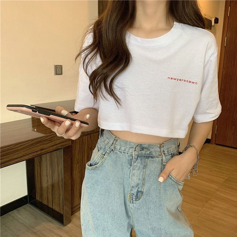 뉴욕타운 반팔 크롭 티셔츠 LM0447 [WF9548E]