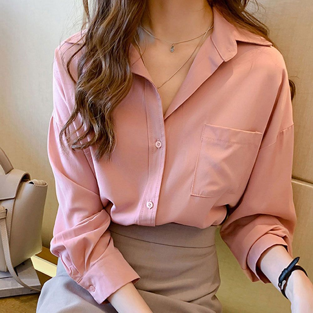 레이어드 입기 좋은 여자 무지 포켓 셔츠 블라우스 [WA19678]