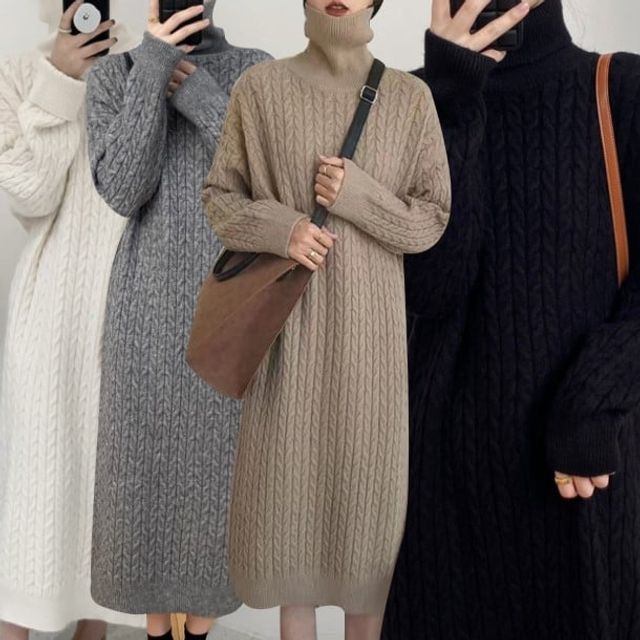 터틀넥니트롱원피스 니트롱원피스 터틀넥원피스 [WE8734A]