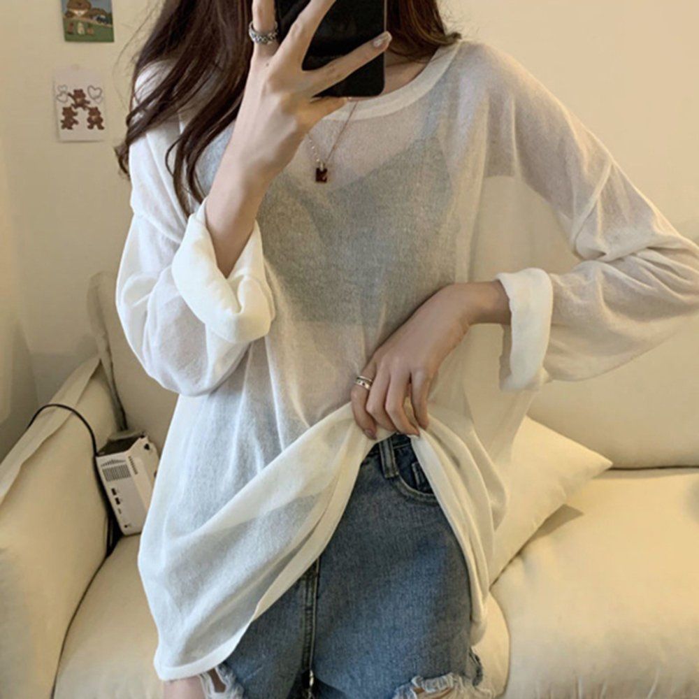 여성 여름 패션 시스루 루즈핏 스타일 긴팔 티셔츠 [WC2270F]